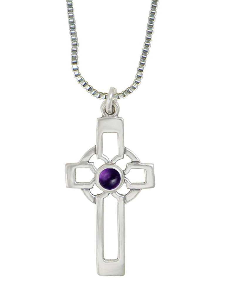 Sterling Silver Celtic Cross Pendant With Amethyst